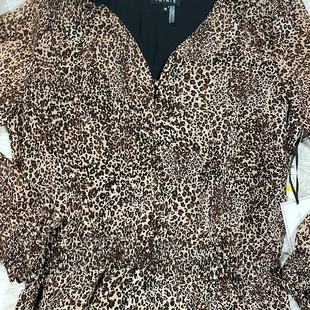 1. State Brown Leopard Muses Chiffon High-Low Midi Dress - Picture 9 of 12